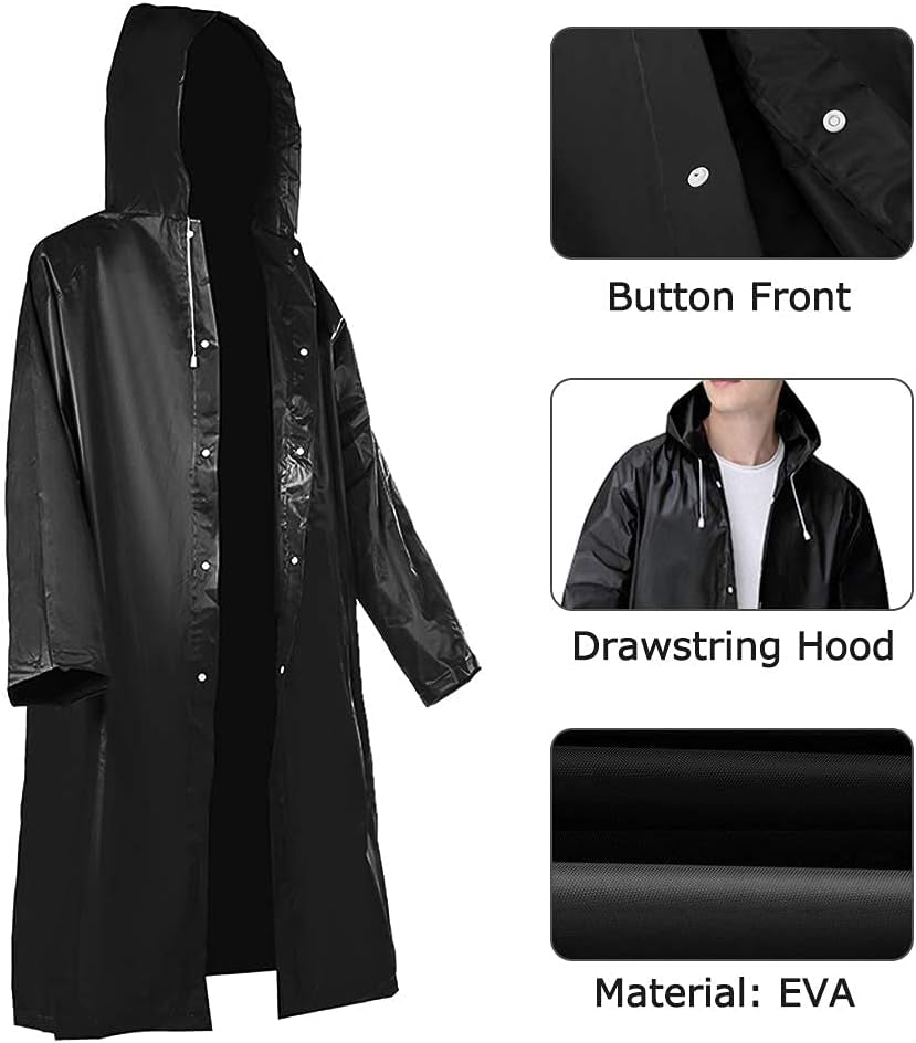 2 Pack Portable Rain Ponchos for Adults Reusable, Raincoats for Women Men with Hood