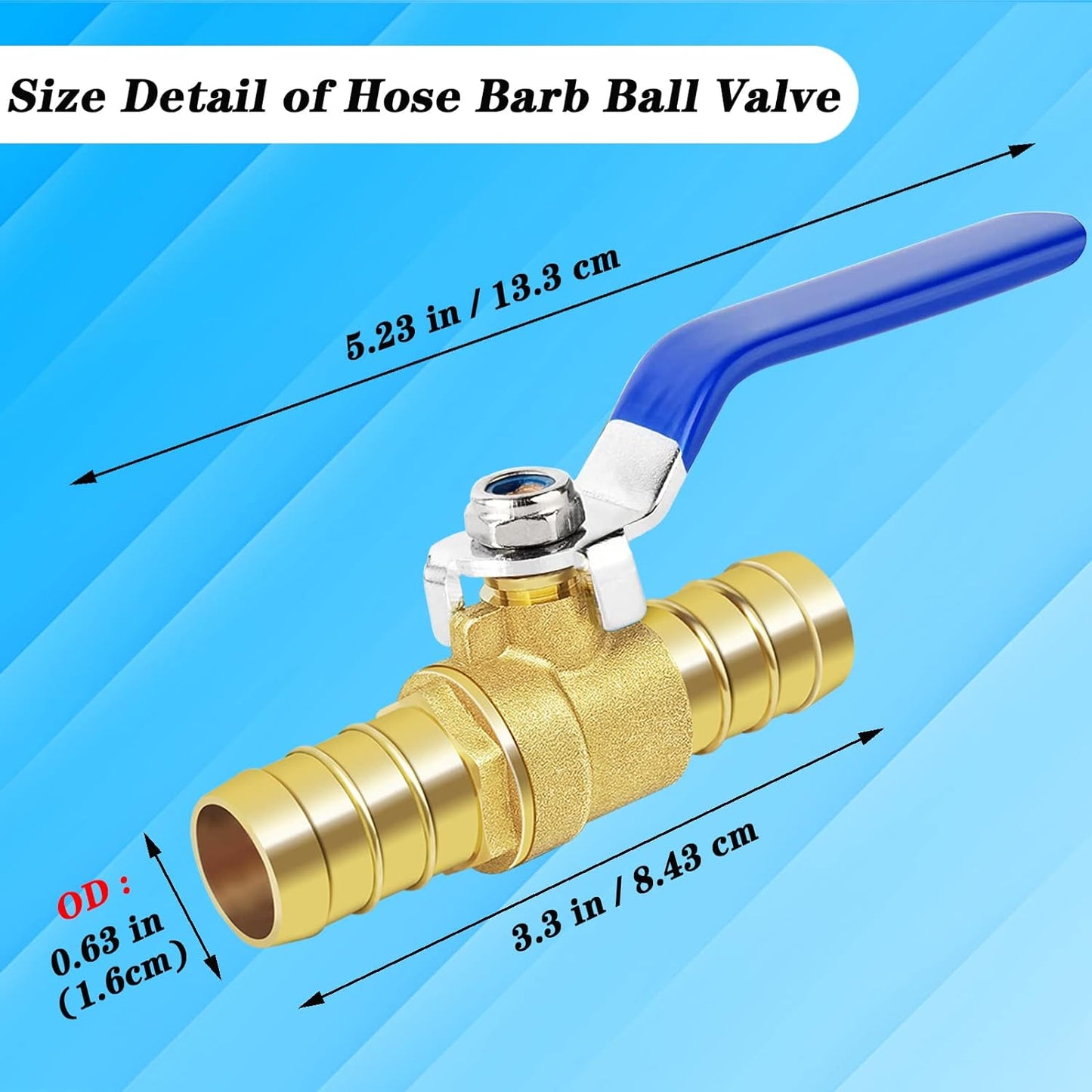 Brass Hose Barb Ball Valve Kit-2Pcs 5/8" Heater Hose Shut off Valve with Stainless Steel Clamps-High Temperature Resistance Shut off PEX Ball Valve for Water, Oil, Gas, Fuel Line Fittings