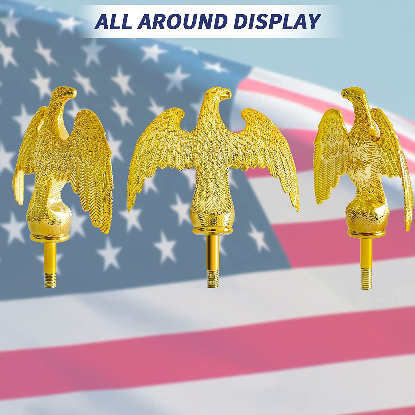 Flag Pole Topper, Flagpole Eagle Topper Gold Finial Ornament for 20/25/30Ft Telescopic Sectional Flagpoles outside House.