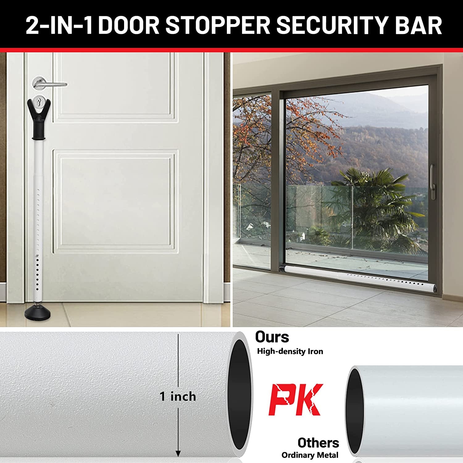 Door Security Bar - Heavy Duty Door Jammer Security Bar - Adjustable Sliding Door Security Bar - Door Stoppers Security Bar for Patio, Window, Front Door Apartment, Home, Hotel Room