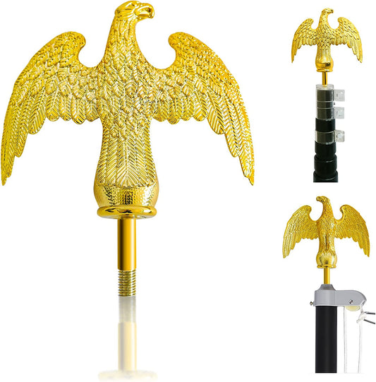 Flag Pole Topper, Flagpole Eagle Topper Gold Finial Ornament for 20/25/30Ft Telescopic Sectional Flagpoles outside House.