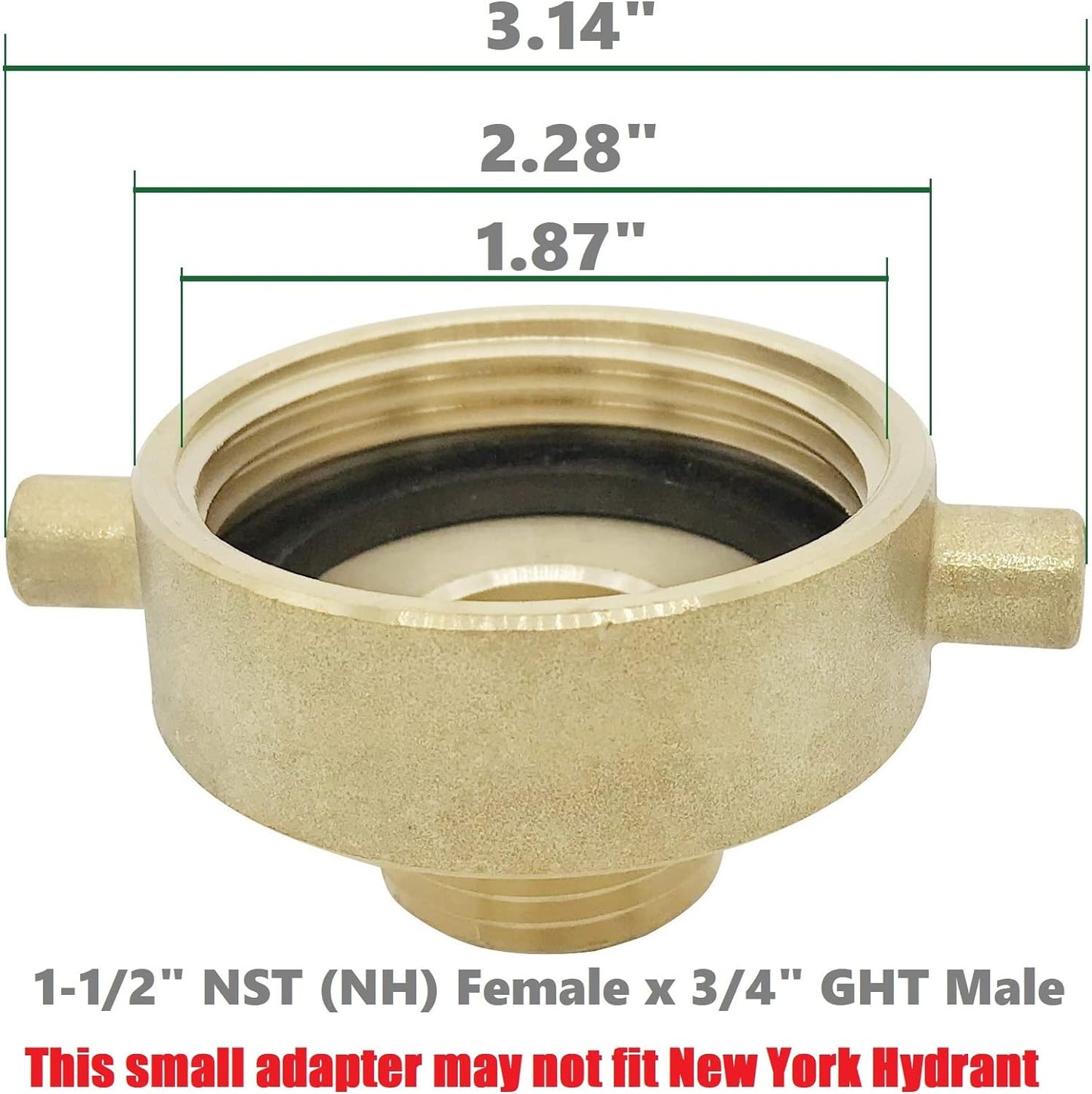 1-1/2" NST (NH) Female X 3/4" GHT Male Brass Fire Hydrant Adapter with Pin Lug Brass Fire Equipment Brass Hydrant to Garden Hose Adapter