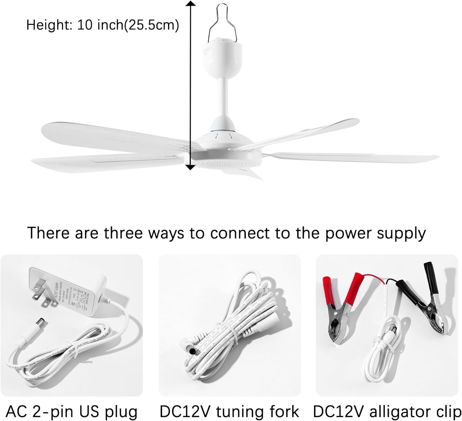 28" Inch Ceiling Fan AC 110V/DC 12V Indoor Outdoor Gazebo Electric Fans for Tent with Remote Control Portable Hanging Plug in No Light White Bedroom Porch Quiet Small Room RV Garage Dorm