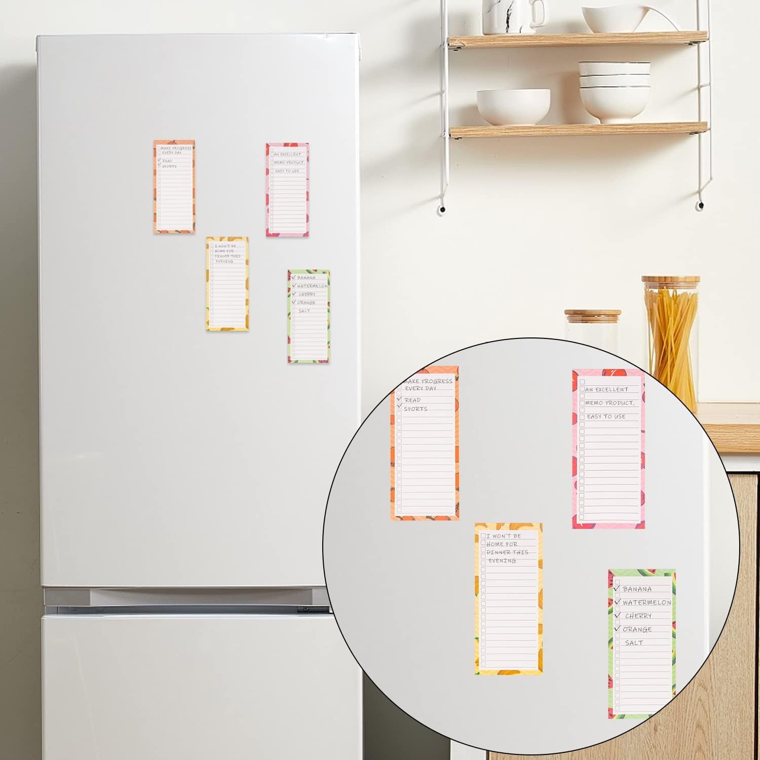 4Magnetic Notepads for Refrigerator Grocery List Magnet Pad for Fridge Magnetic Grocery List Pad for Fridge 60 Sheets per Note Pads (4 Fruits - 1)