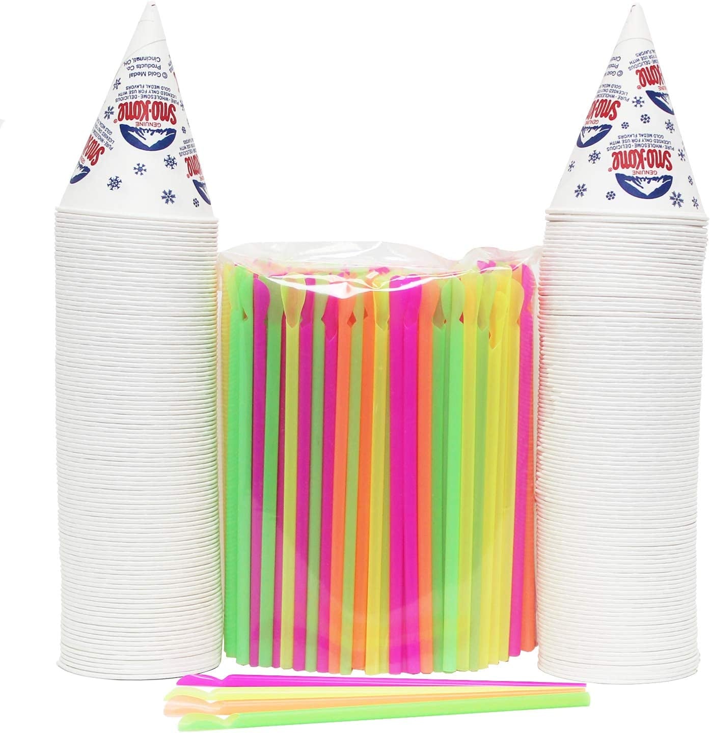 200 Snow Cone Cups 6 Oz and 200 Spoon Straws