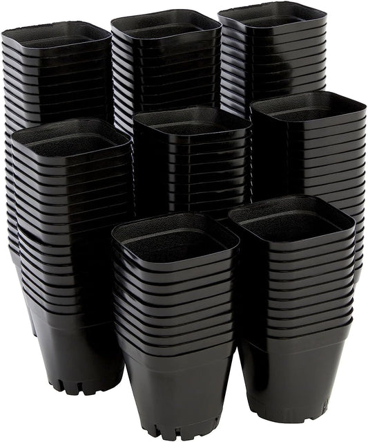 150-Pack 2 Inch Plastic Seedling Pots for Plants, Small Square Starter Nursery Planters for Starting Seeds, Flowers, Succulents, Propagating, Indoor Garden (Black)