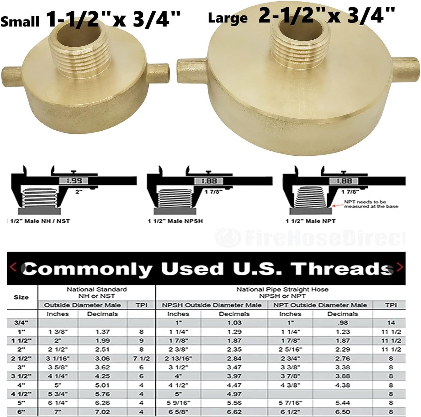 1-1/2" NST (NH) Female X 3/4" GHT Male Brass Fire Hydrant Adapter with Pin Lug Brass Fire Equipment Brass Hydrant to Garden Hose Adapter