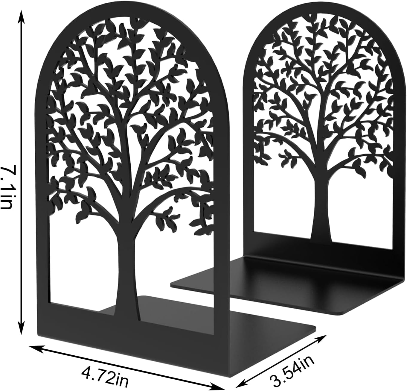 Book Ends, Bookends, Tree Book Ends for Shelves, Modern Book Ends Decorative, Metal Bookends for Heavy Books, Heavy Duty Bookend Book Holder for Home Office, 7.1 X 4.7 X 3.5”(2 Pairs/4 Pcs, Large)