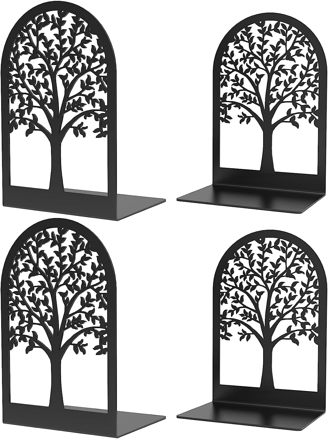 Book Ends, Bookends, Tree Book Ends for Shelves, Modern Book Ends Decorative, Metal Bookends for Heavy Books, Heavy Duty Bookend Book Holder for Home Office, 7.1 X 4.7 X 3.5”(2 Pairs/4 Pcs, Large)