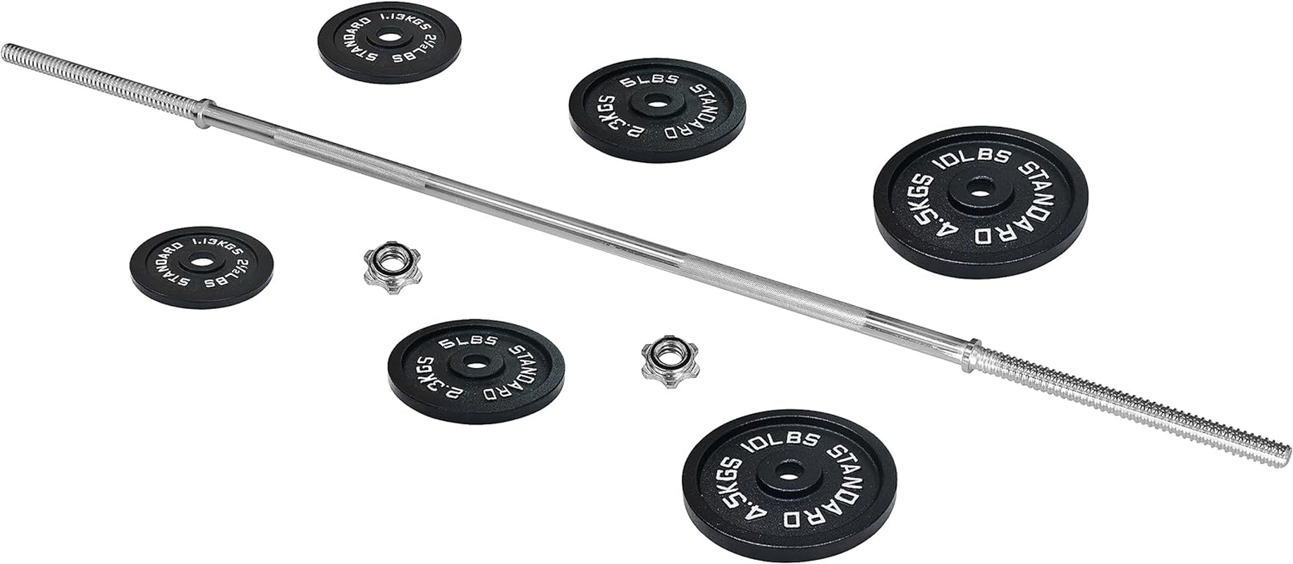 Cast Iron Standard Weight Plates Including 5FT Standard Barbell with Star Locks, 45-Pound Set (35 Pounds Plates + 10 Pounds Barbell), Multiple Styles