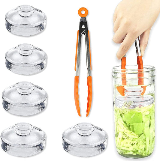 5-Pack Glass Fermentation Weights with Easy Grip Handle and Unique Texture Design for Large Wide Mouth Mason Jars