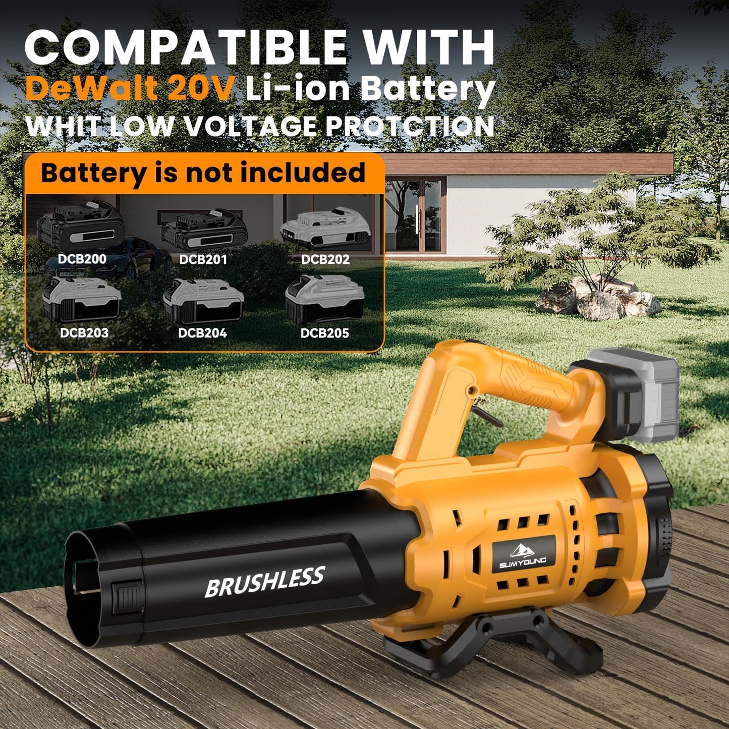 Cordless Leaf Blower for De-Walt 20V Max Battery, 480 CFM Electric Blower with Brushless Motor, Lockable to Maintain Speeds up to 130MPH, Handheld Blower for Snow Blowing, Lawn Care, Yard(No Battery)