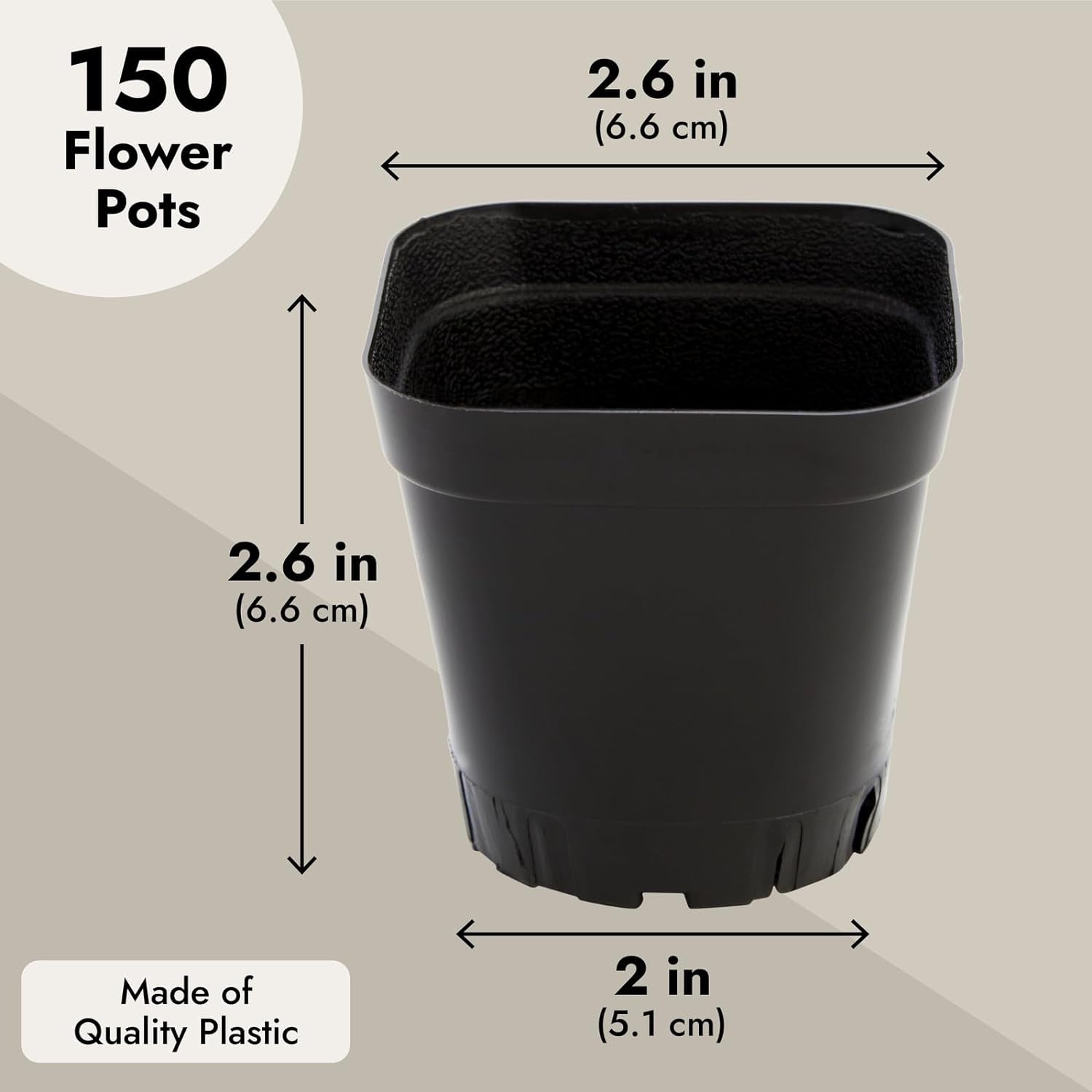 150-Pack 2 Inch Plastic Seedling Pots for Plants, Small Square Starter Nursery Planters for Starting Seeds, Flowers, Succulents, Propagating, Indoor Garden (Black)