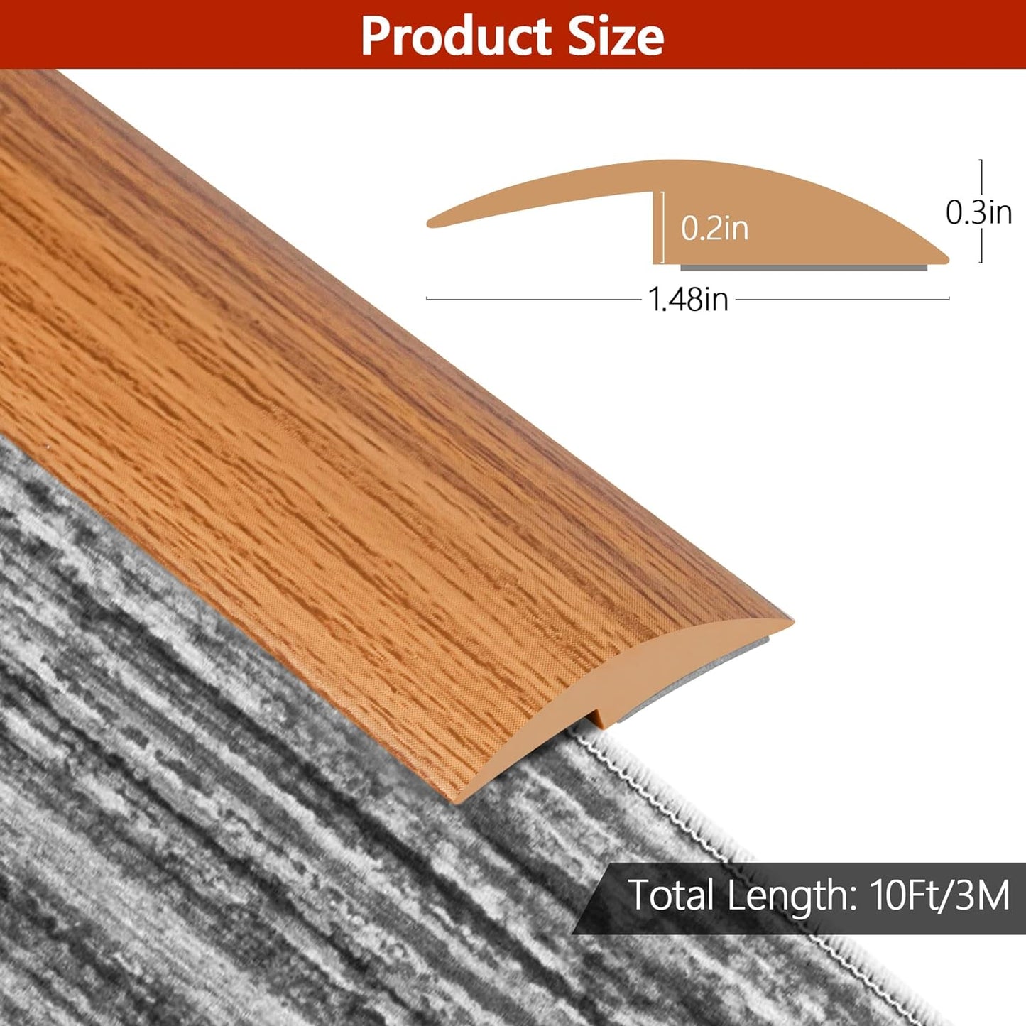 10Ft Floor Transition Strip Self Adhesive Carpet to Tile Floor Edging Trim PVC Threshold Strips, Peel and Stick Floor Joining Strip Suitable for Threshold Height Less than 5Mm (Light Brown Coffee)