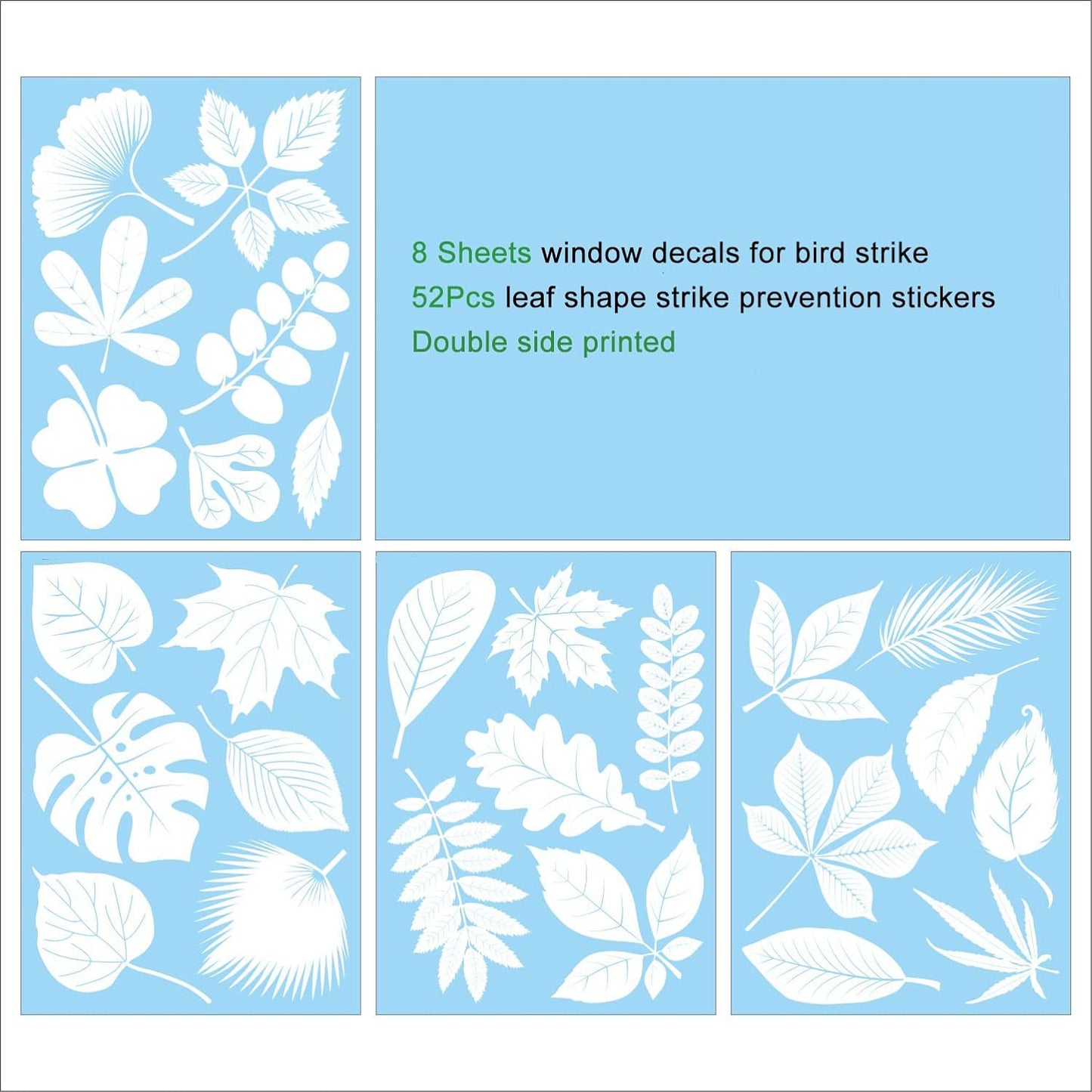 Window Decals for Bird Strikes,52 Pieces Large Leaf Shape anti Collision Window Stickers