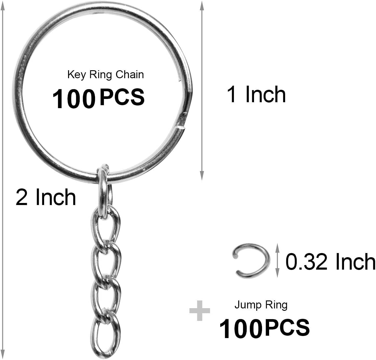 50PCS Bulk Keychains Set, Split Keychains Rings with Chain 1 Inch, Key Rings, Key Chain Rings, Keychains Ring Parts with Open Jump Ring and Connector.