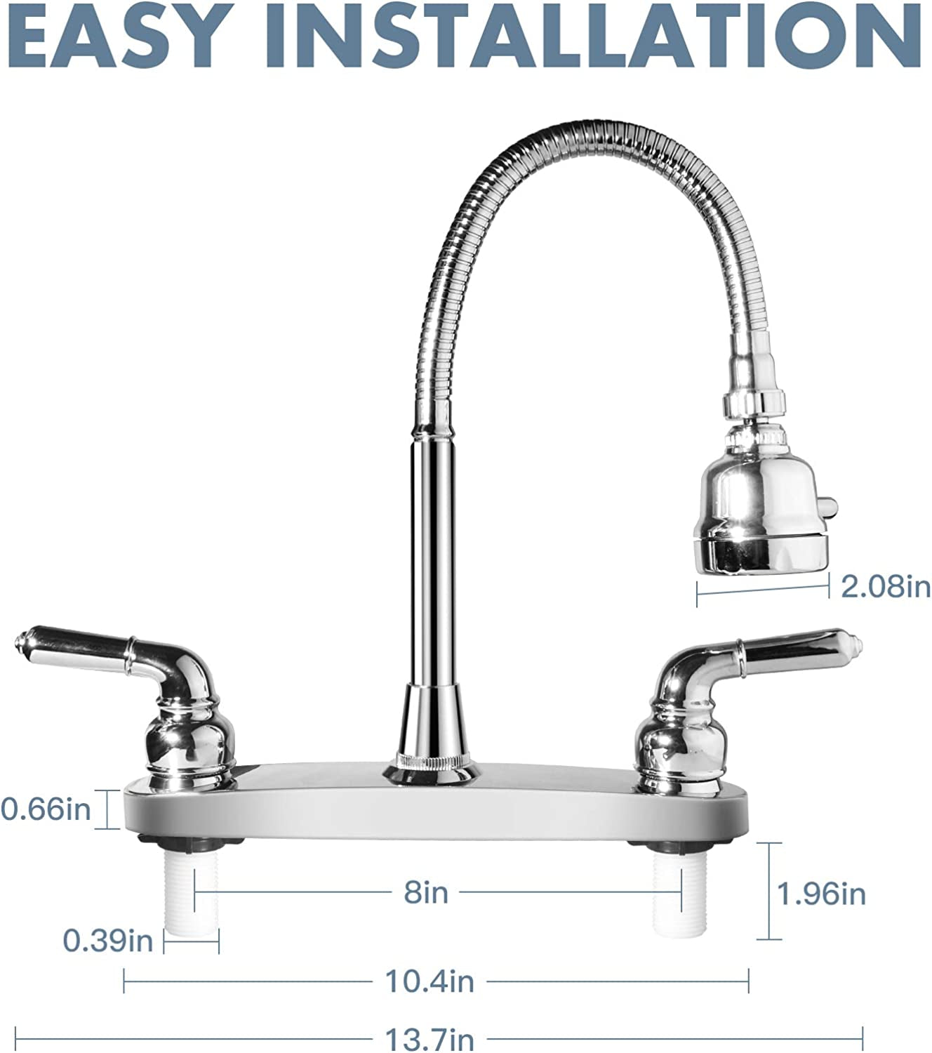 RV Kitchen Faucet, RV Sink Faucets for Kitchen with Flexible Arc 360 Degree Rotatable Sprayer, RV Kitchen Sink Faucet Replacement for Campers, Rvs Motorhomes, Travel Trailers (8 Inches Apart)