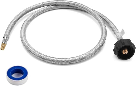 3 FT 1/4 Inch Male NPT RV Propane Hose LP Gas Hose Stainless Steel Braided RV Propane Tank Hose with Qcc1/Type1 Connection Replacement for Standard Two-Stage Auto Changeover Regulator, RV Trailer